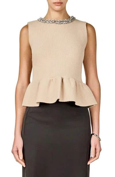 Endless Rose Embellished Knit Peplum Top In Neutral