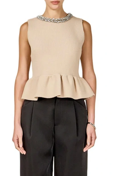 Endless Rose Embellished Knit Peplum Top In Metallic