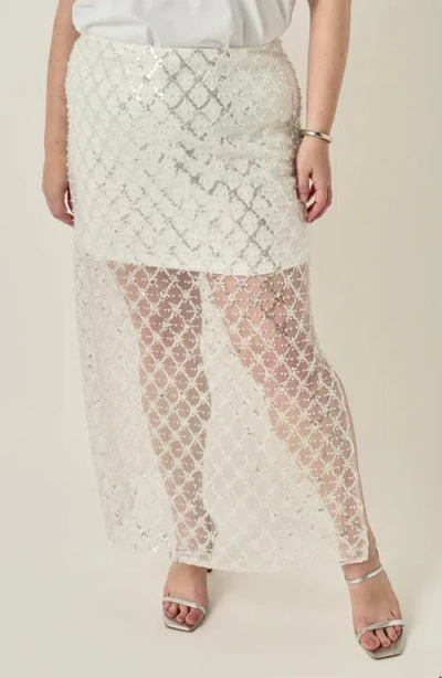 Endless Rose Embellished Mesh Maxi Skirt In White