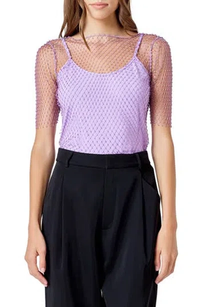 Endless Rose Embellished Mesh Top In Purple