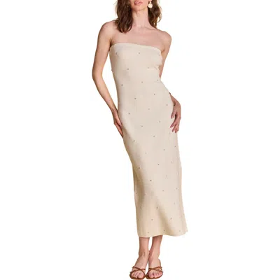 Endless Rose Embellished Strapless Knit Midi Dress In Neutral