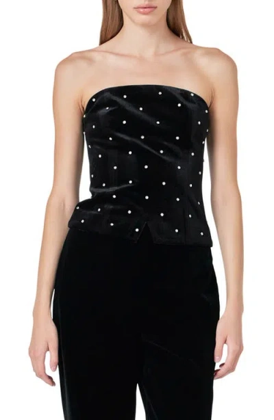 Endless Rose Embellished Strapless Velvet Top In Black