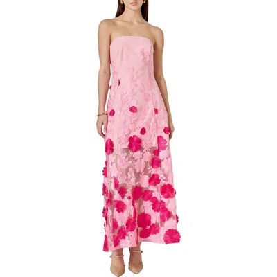Endless Rose Embroidered 3d Appliqué Strapless Dress In Pink