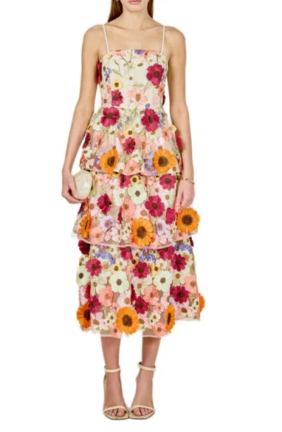 Endless Rose Embroidered Floral Tiered Dress In Multi