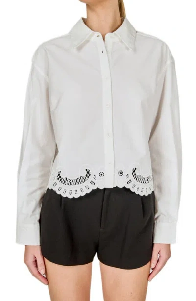 Endless Rose Embroidered Hem Button-up Shirt In White