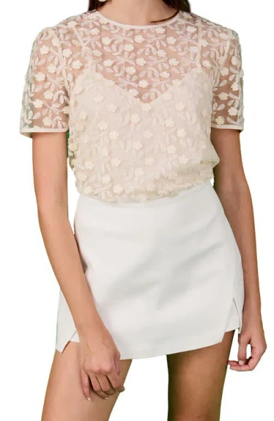 Endless Rose Embroidered Mesh Top In Ivory