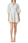 Endless Rose Eyelet Detail Cotton & Linen Minidress In White