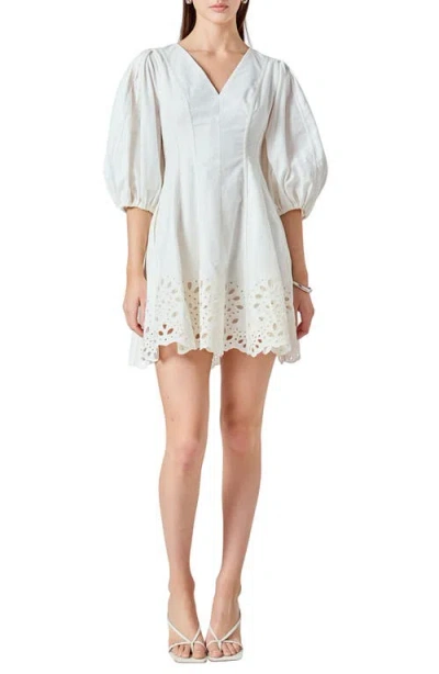 Endless Rose Eyelet Detail Cotton & Linen Minidress In White