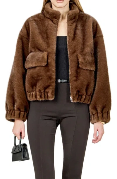 Endless Rose Faux Fur Bomber Jacket In Brown