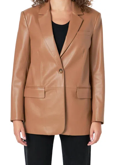 Endless Rose Faux Leather Blazer In Teddy In Multi
