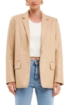 Endless Rose Faux Leather Notch Lapel Blazer In Beige In Taupe