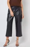 Endless Rose Faux Leather Cropped Cargo Pants In Black In Black