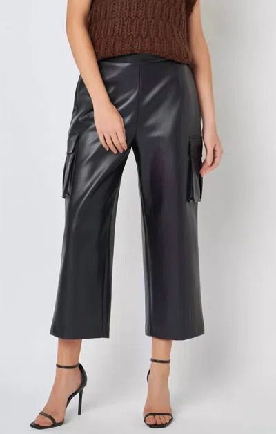 Endless Rose Faux Leather Cropped Cargo Pants In Black