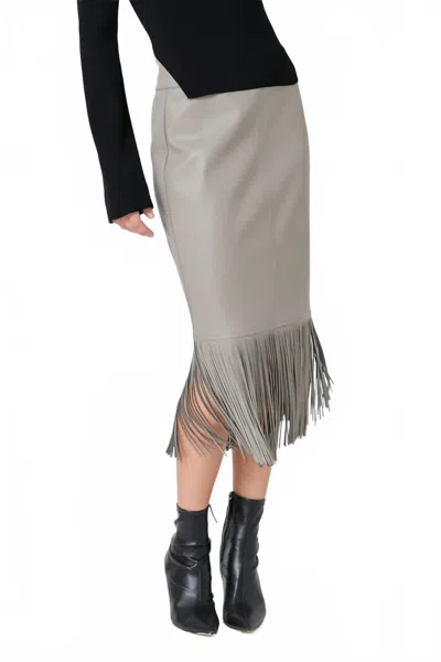 ENDLESS ROSE FAUX LEATHER FRINGE MIDI SKIRT IN GREY