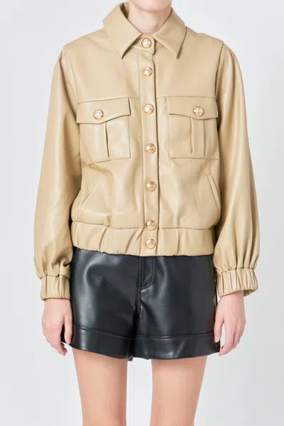 Endless Rose Faux Leather Jacket In Beige
