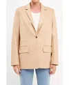 Endless Rose Faux Leather Notch Lapel Blazer In Beige In Beige