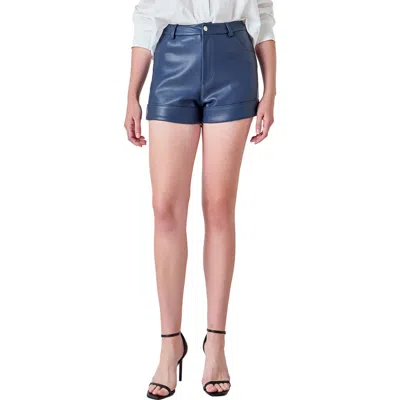Endless Rose Faux Leather Shorts In Blue