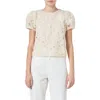 Endless Rose Faux Pearl Texture Puff Sleeve Top In Champagne