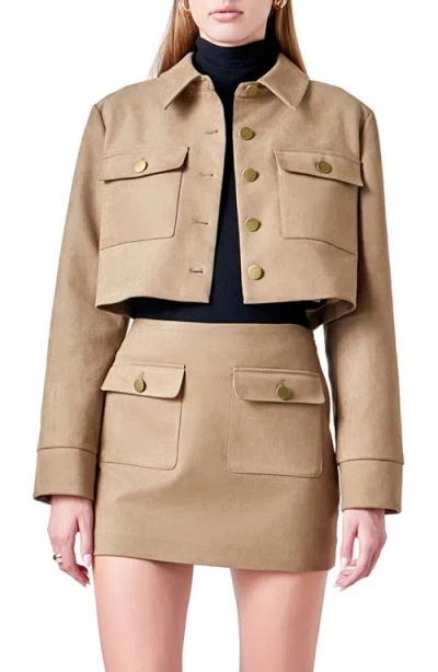 Endless Rose Faux Suede Crop Jacket In Brown
