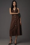 Endless Rose Faux-suede Halter V-neck Midi Dress In Brown
