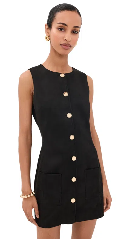 Endless Rose Faux Suede Round Neck Buttoned Mini Dress Black
