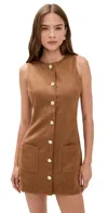 Endless Rose Faux Suede Round Neck Buttoned Mini Dress Camel In Brown