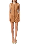 Endless Rose Faux Suede Round Neck Buttoned Mini Dress Camel In Brown