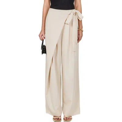 Endless Rose Faux Wrap Wide Leg Pants In Neutral