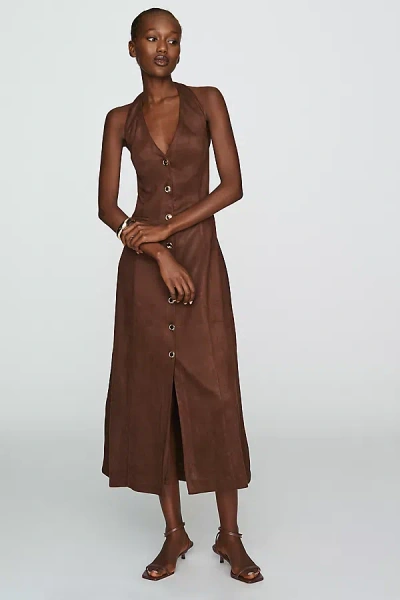 Endless Rose Faux-suede Buttondown Dress In Brown