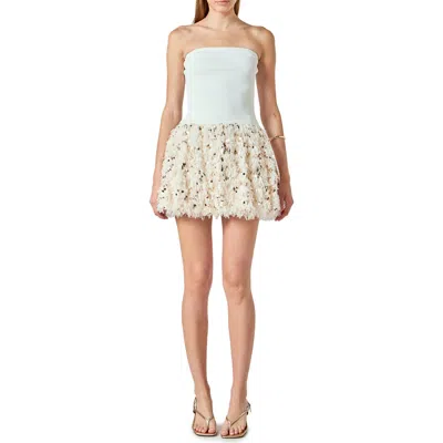 Endless Rose Feather & Sequin Strapless Minidress In White