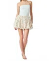 Endless Rose Feather Blouson Mini Dress In Nude/gold In White