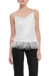 Endless Rose Feather Hem Satin Camisole In White