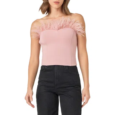 Endless Rose Feather Trim Strapless Top In Mauve