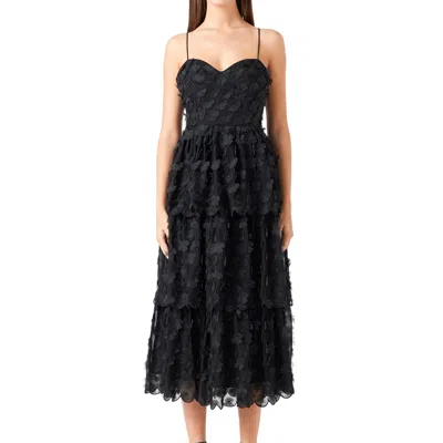 Endless Rose Femme Fatale Floral Tiered Midi Dress In Black