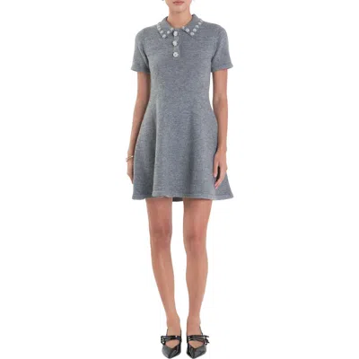 Endless Rose Flare Knit Minidress In Grey