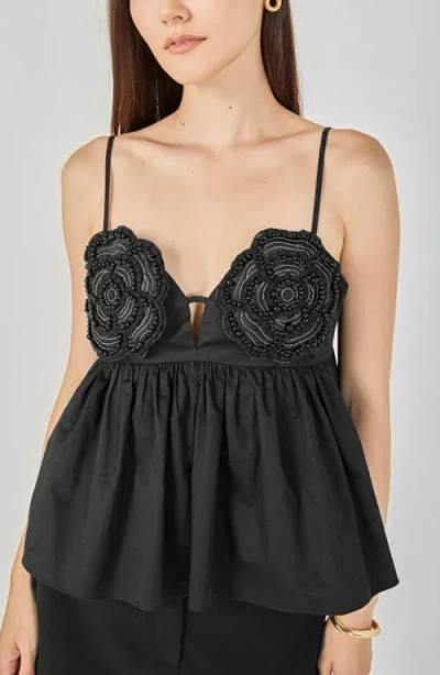 Endless Rose Floral Appliqu Babydoll Top In Black