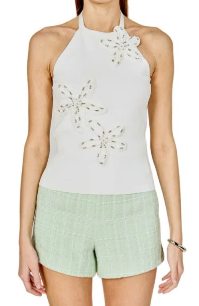 Endless Rose Floral Appliqué Halter Top In White