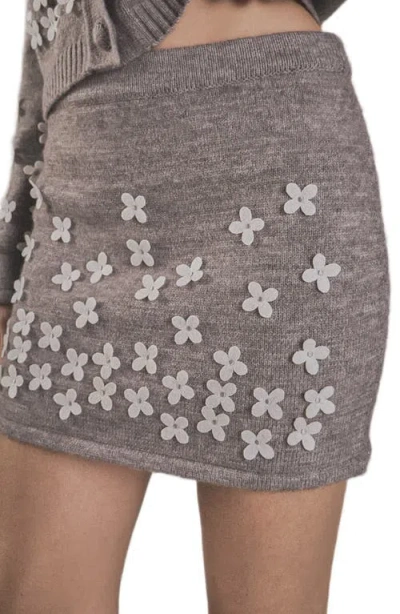 Endless Rose Floral Appliqué Knit Miniskirt In Brown