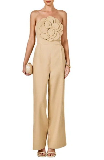 Endless Rose Floral Appliqué Strapless Jumpsuit In Brown