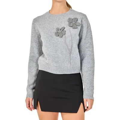 Endless Rose Floral Appliqué Sweater In Grey