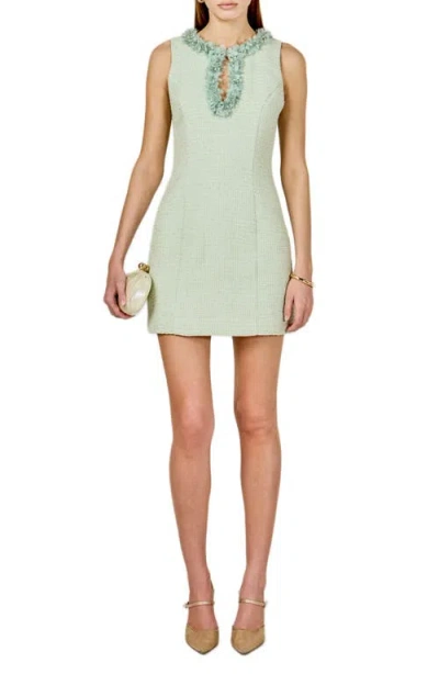 Endless Rose Floral Appliqué Trim Tweed Minidress In Green