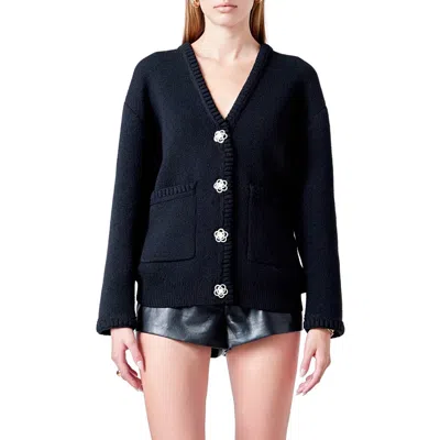 Endless Rose Floral Button V-neck Cardigan In Black