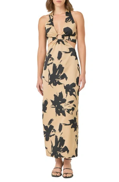 Endless Rose Floral Cutout O-ring Maxi Dress In Beige/black