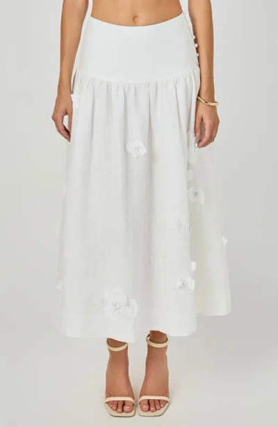 Endless Rose Floral Detail Linen Midi Skirt In White