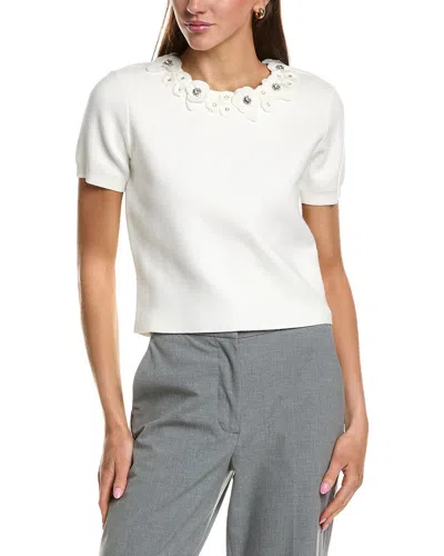 Endless Rose Floral Detail Short Sleeve Sweater In White