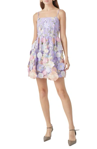Endless Rose Floral Embroidered Fit & Flare Minidress In Lilac