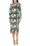 Endless Rose Floral Embroidered Long Sleeve Dress In Green Multi