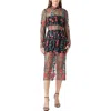 Endless Rose Floral Embroidered Long Sleeve Midi Dress In Red Multi