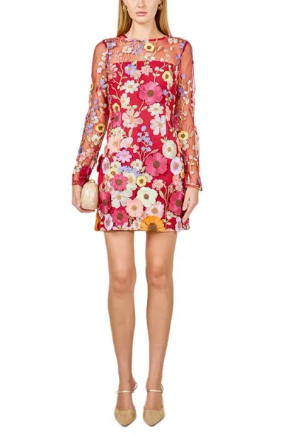 Endless Rose Floral Embroidered Long Sleeve Minidress In Multi
