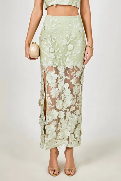 Endless Rose Floral Embroidered Midi Skirt In Sage In Green